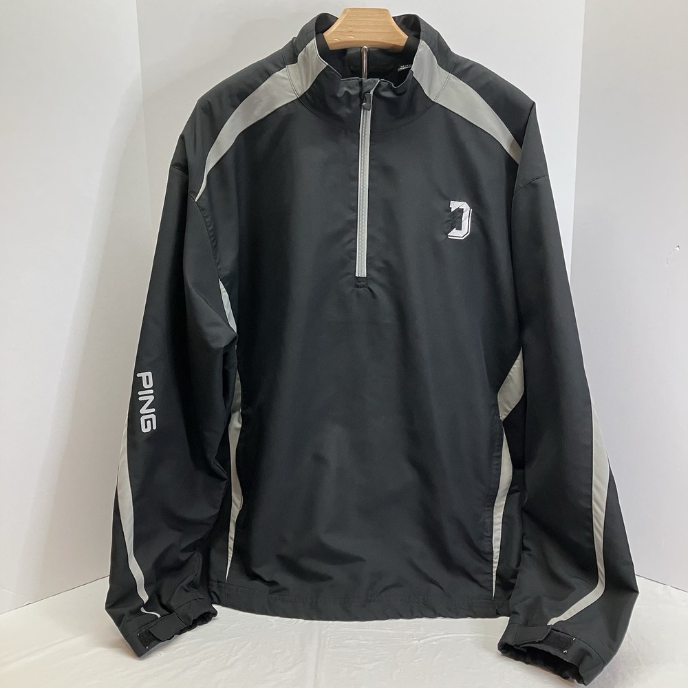 PING Coil‎ Mens Black 1/4 Zip Mock Neck Gray Accent Windbreaker Jacket Size XL